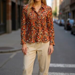 Apt. 9 Floral Long Sleeve Blouse Women’s Size L